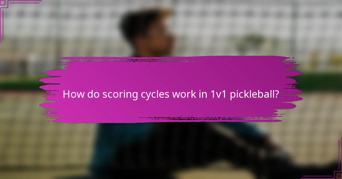 How do scoring cycles work in 1v1 pickleball?